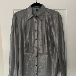 Ralph Lauren Women Tuxedo Button Down | Pewter Grey | Med